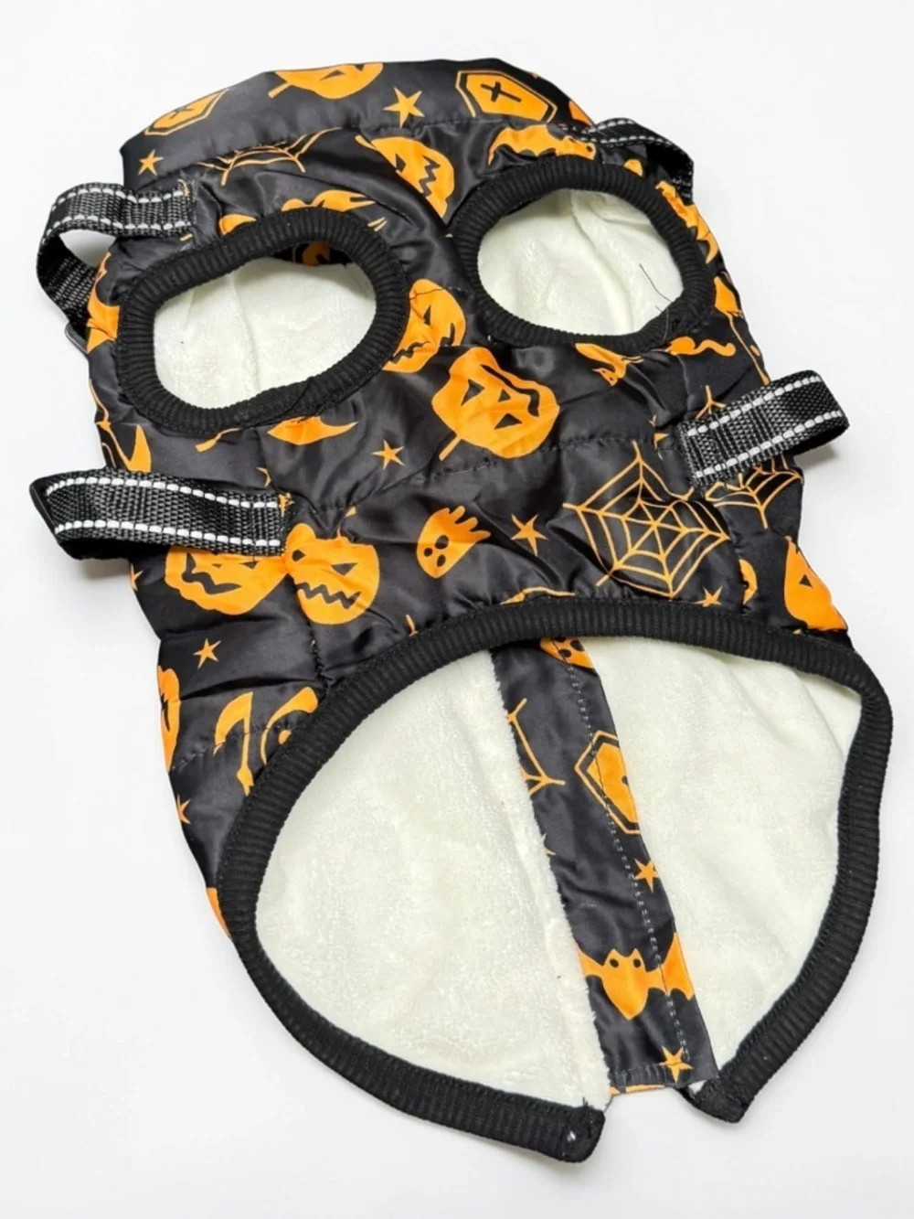 Halloween Dog Jacket Harness Small Pumpkin Reflective Fleece Lined NWOT